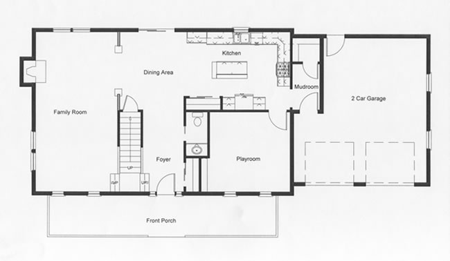 Designed with the open floor plan in mind the homeowners also incorporated a playroom for the kids on the first floor. Access to the second floor from the family room or foyer was intentionally designed into the modular home floor plan.